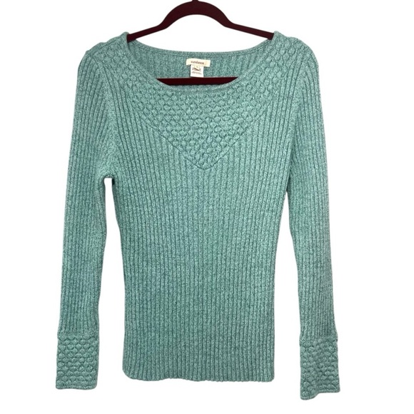 Sundance Blue Ribbed Cotton Blend Long Sleeve Scoop Neck Sweater Womens Large - Picture 1 of 7